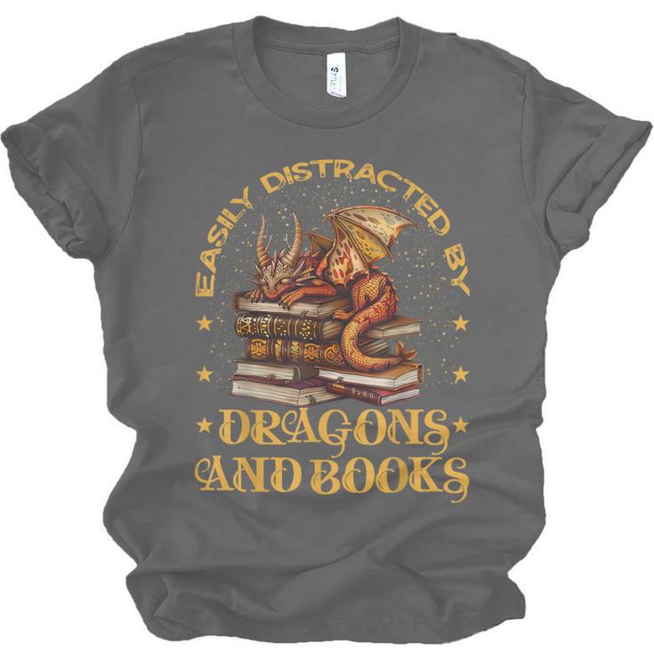 Easily Distracted By Dragons And Books Fantasy Book Lover Unisex Jersey T-Shirt Easily Distracted By Dragons And Books Fantasy Book Lover Unisex Jersey T-Shirt