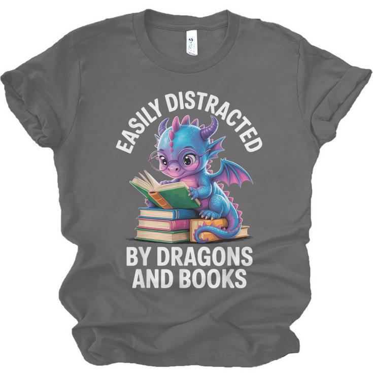 Easily Distracted By Dragons And Books Unisex Jersey T-Shirt