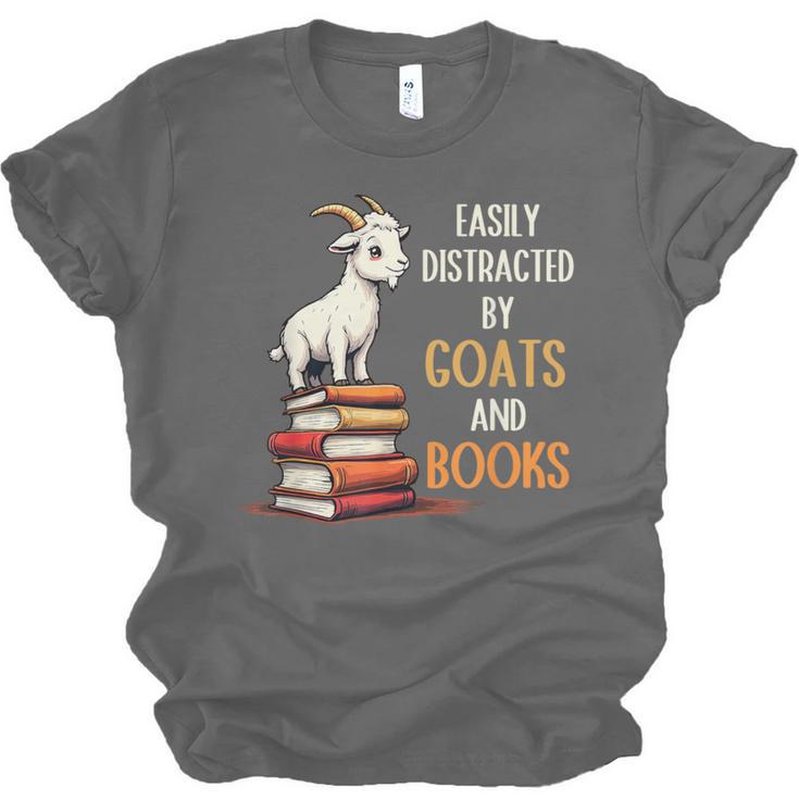 Easily Distracted By Goats And Books Goats And Book Reading Unisex Jersey T-Shirt