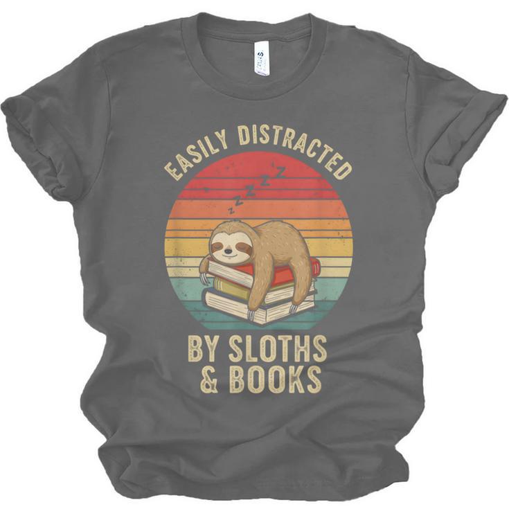 Easily Distracted By Sloths And Books Unisex Jersey T-Shirt