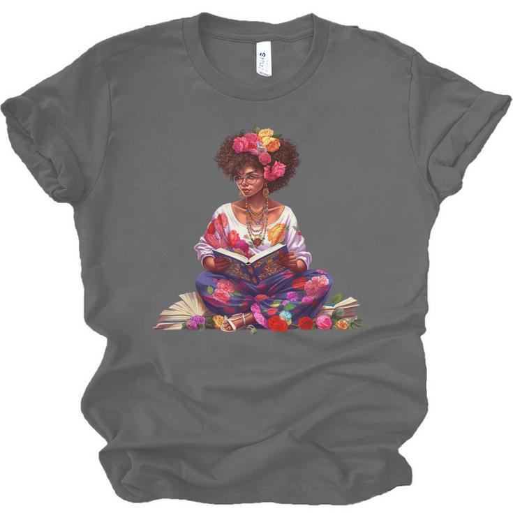 Educated Melanin Queen Afro Women Reading Book History Unisex Jersey T-Shirt Educated Melanin Queen Afro Women Reading Book History Unisex Jersey T-Shirt