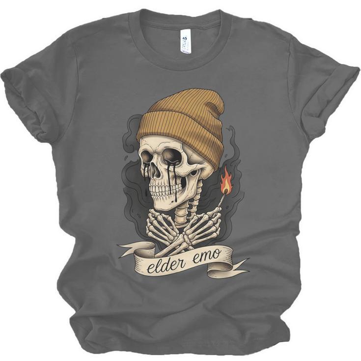 Elder Emo Skeleton Beanie Nostalgia Scene Aesthetic Unisex Jersey T-Shirt