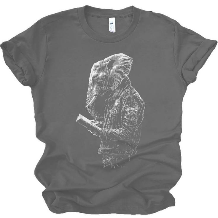 Elephant Holds Book Wriing Motif Animal Artwork Elephant Unisex Jersey T-Shirt