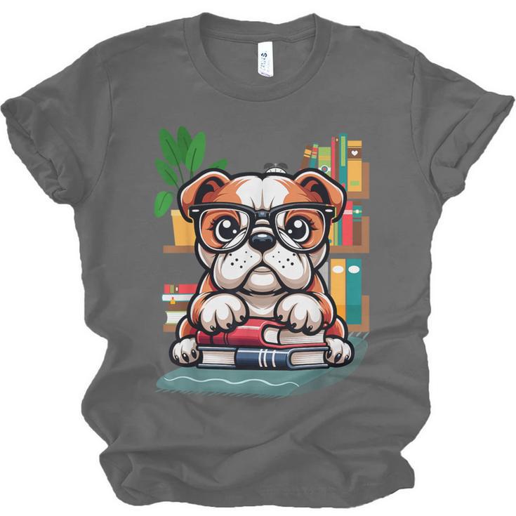 English Bulldog Reading a Book Dog Unisex Jersey T-Shirt English Bulldog Reading a Book Dog Unisex Jersey T-Shirt