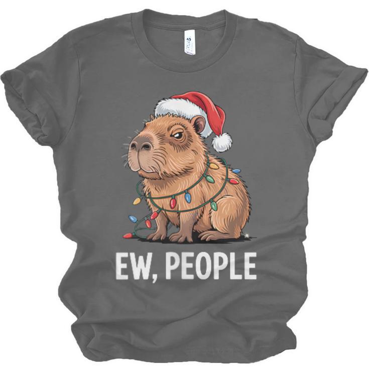 Ew People Capybara Christmas Lights Introvert Humor Unisex Jersey T-Shirt Ew People Capybara Christmas Lights Introvert Humor Unisex Jersey T-Shirt