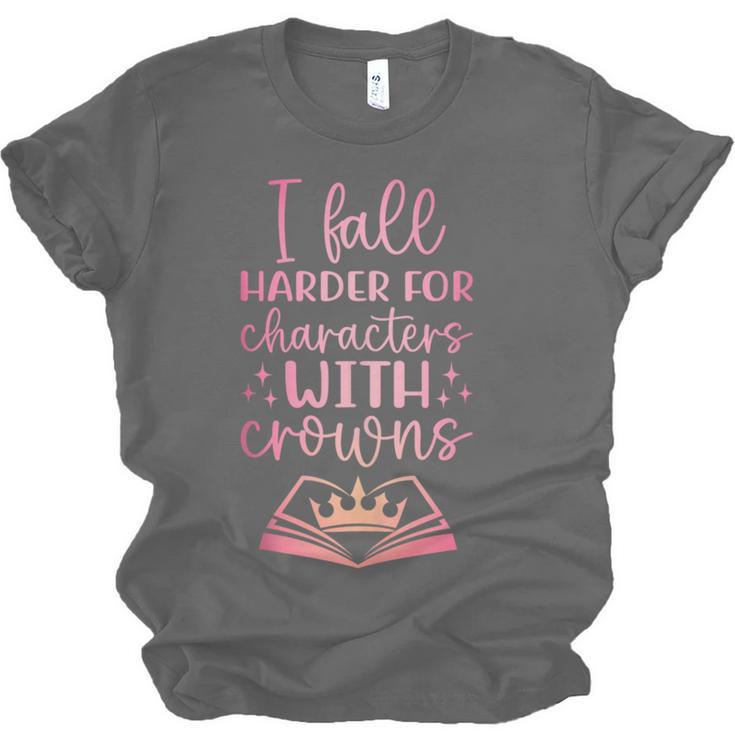 I Fall For The Characters WCrowns Fantasy Book Lover Tee Unisex Jersey T-Shirt I Fall For The Characters WCrowns Fantasy Book Lover Tee Unisex Jersey T-Shirt
