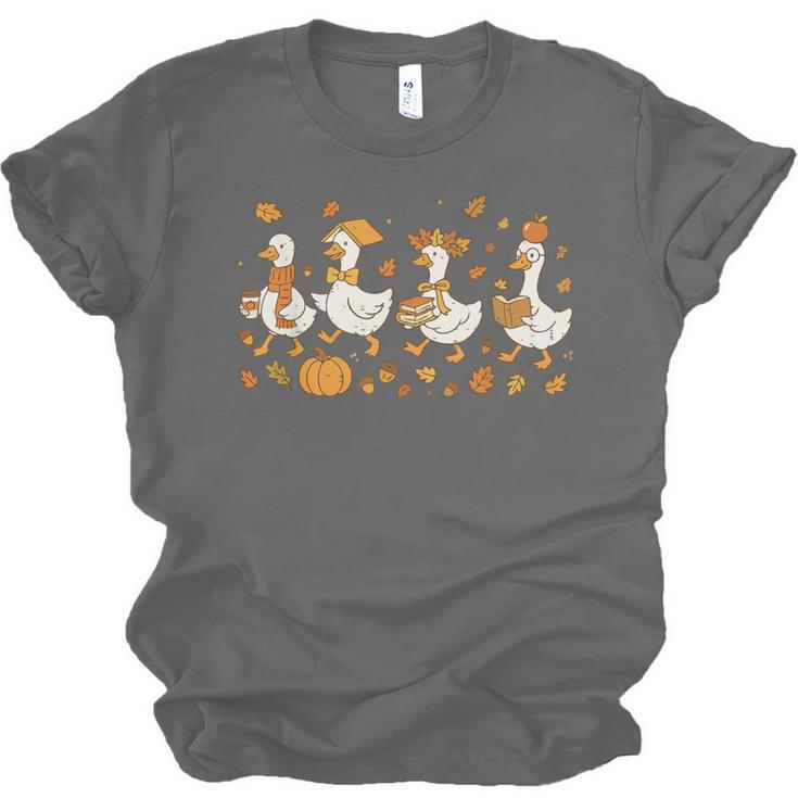Fall Goose Reading Book Teacher Autumn Pumpkin Cozy Season Unisex Jersey T-Shirt