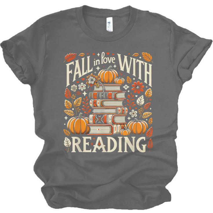 Fall In Love With Reading Book Autumn Pumpkins And Teachers Unisex Jersey T-Shirt