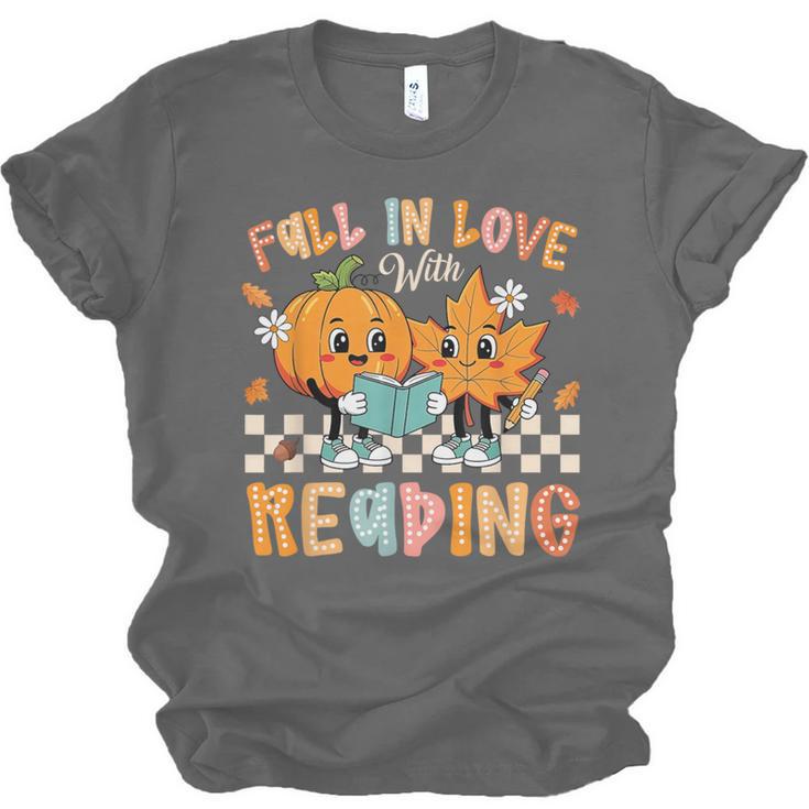 Fall In Love With Reading Thanksgiving Pumpkin Book Lover Unisex Jersey T-Shirt