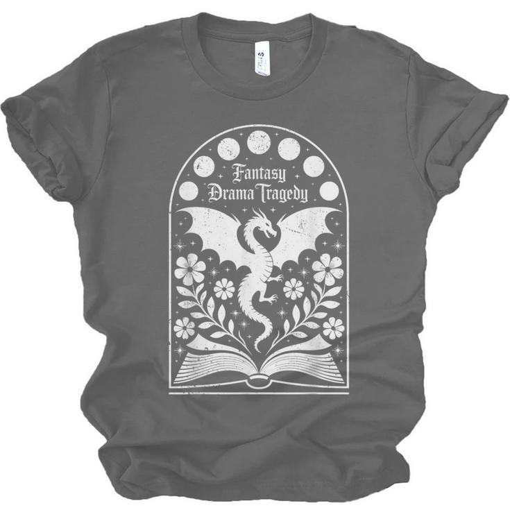 Fantasy Drama Tragedy Dragon Book Magic Gothic Moon Phases Unisex Jersey T-Shirt