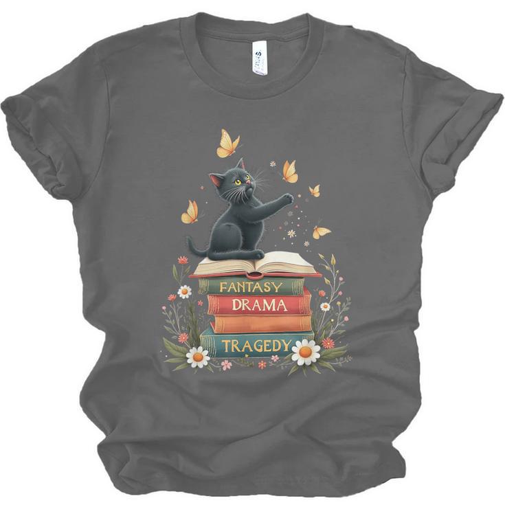 Fantasy Drama Tragedy Reading Lover Book Cat Humor Unisex Jersey T-Shirt