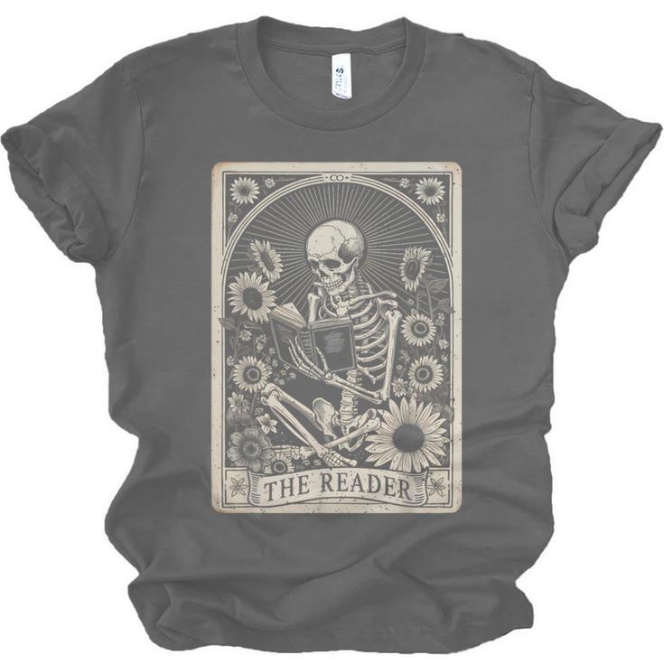 Floral The Reader Tarot Card Skeleton Reading Book Unisex Jersey T-Shirt