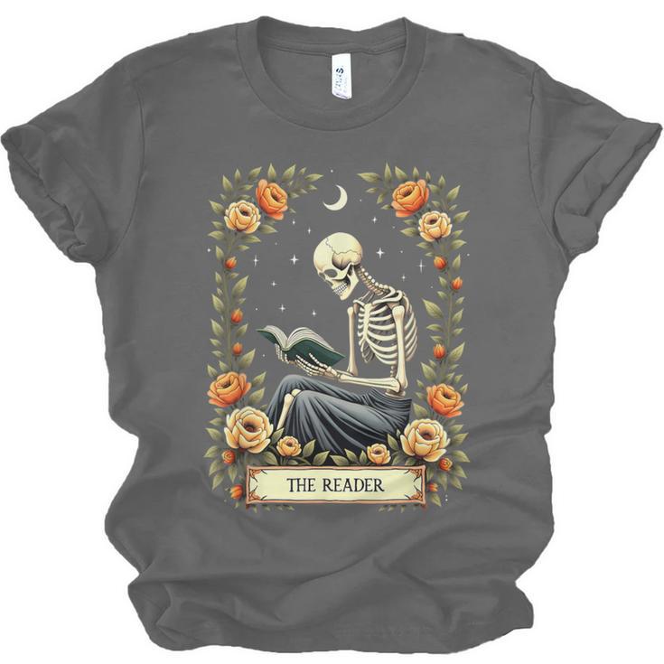 Floral Tarot Card The Reader Skeleton Reading Book Unisex Jersey T-Shirt