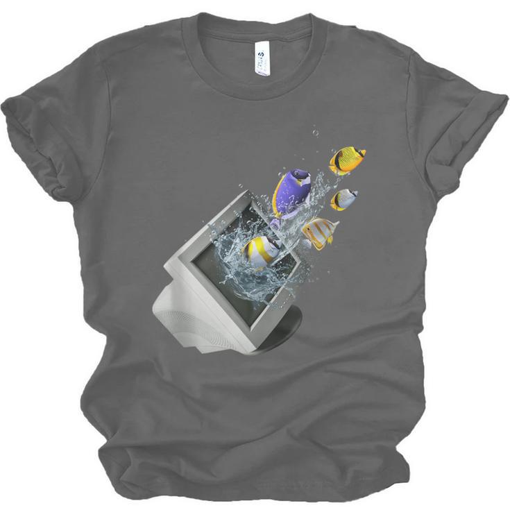 Frutiger Aero Aesthetic Tech Computer Aquarium Fishes Unisex Jersey T-Shirt