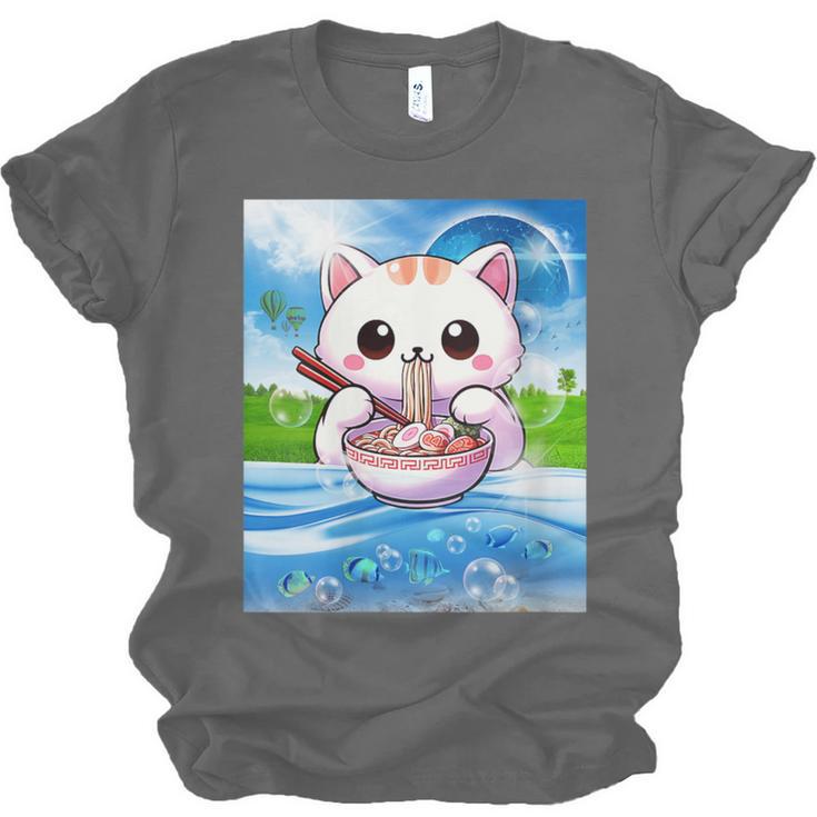 Frutiger Aero Aesthetic Tech Kawaii Ramen Cat Fishes Unisex Jersey T-Shirt