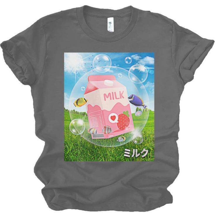 Frutiger Aero Aesthetic Tech Kawaii Strawberry Milk Fishes Unisex Jersey T-Shirt Frutiger Aero Aesthetic Tech Kawaii Strawberry Milk Fishes Unisex Jersey T-Shirt