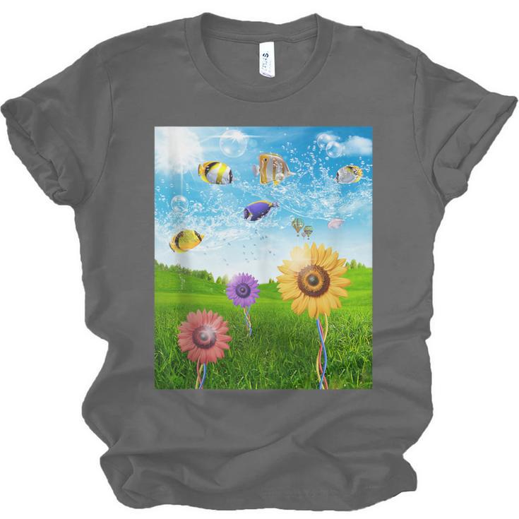 Frutiger Aero Aesthetic Tech Scenery Fishes Sunflower Unisex Jersey T-Shirt