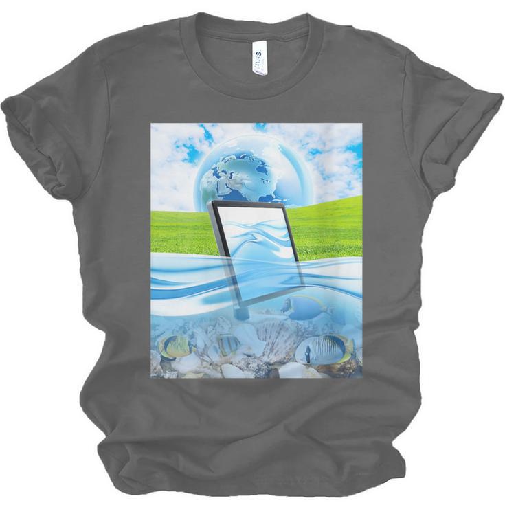 Frutiger Aero Aesthetic Tech Water Fishes Monitor Screen Unisex Jersey T-Shirt Frutiger Aero Aesthetic Tech Water Fishes Monitor Screen Unisex Jersey T-Shirt