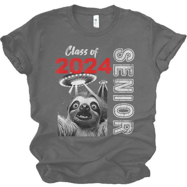 Fun Trendy UFO Sloth Graduation Class Of 2024 Senior Unisex Jersey T-Shirt