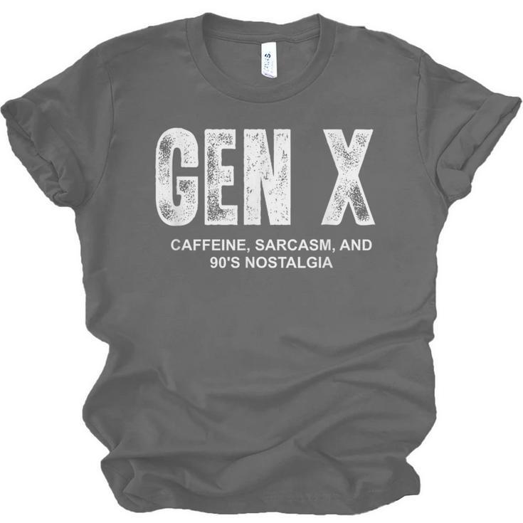 Gen X Caffeine Sarcasm 90s Nostalgia Men Women Graphic Unisex Jersey T-Shirt Gen X Caffeine Sarcasm 90s Nostalgia Men Women Graphic Unisex Jersey T-Shirt