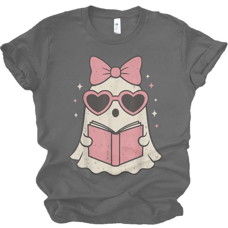 Ghost Reading Book Halloween Cat Lover Unisex Jersey T-Shirt