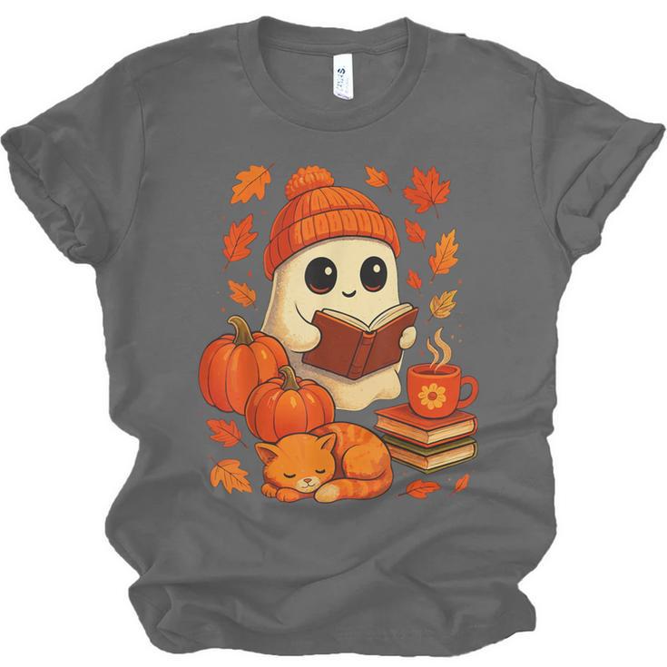 Ghost Reading Book Lovers Autumn Fall Halloween Unisex Jersey T-Shirt