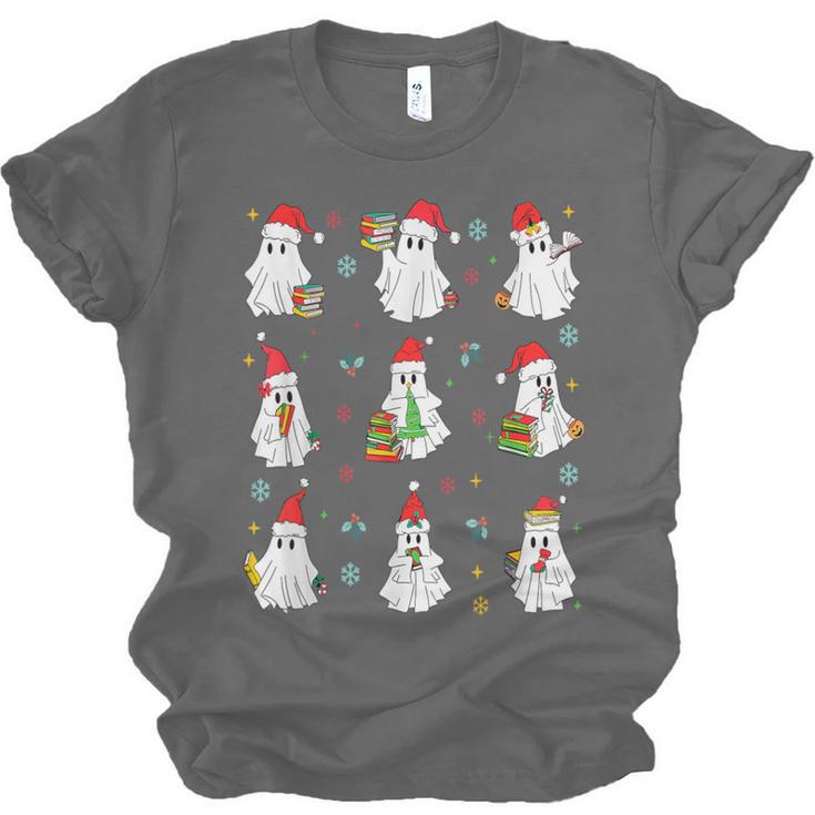 Ghosts Wearing Santa Hats Reading Books Christmas Book Lover Unisex Jersey T-Shirt Ghosts Wearing Santa Hats Reading Books Christmas Book Lover Unisex Jersey T-Shirt