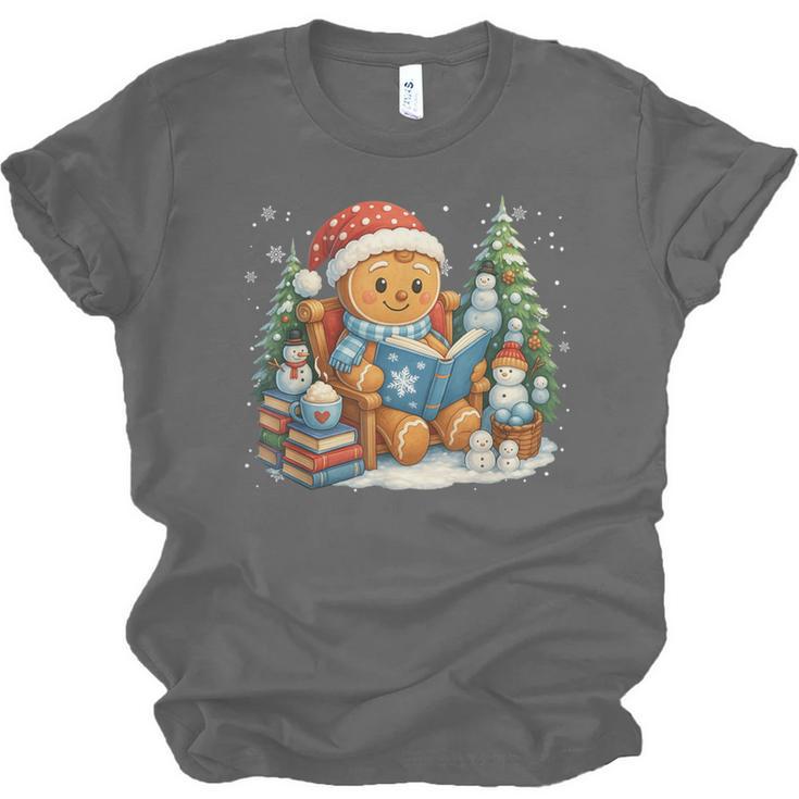 Gingerbread Reading Book Lovers Christmas Bookworm Librarian Unisex Jersey T-Shirt