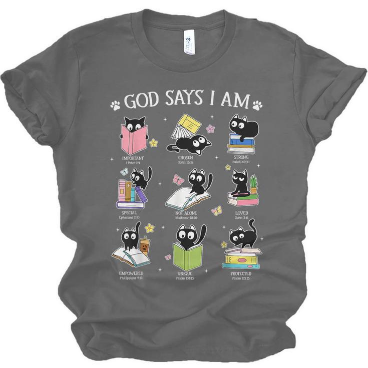 God Says I Am Cat Book Lover Christian Cute Jesus Girls Kids Unisex Jersey T-Shirt
