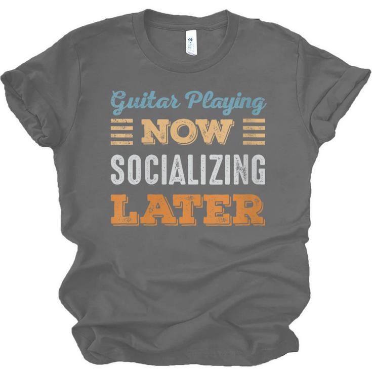 Guitar Playing Now Minimal Socializing Introvert Vintage Unisex Jersey T-Shirt
