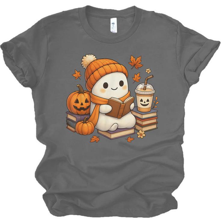 Halloween Ghost Reading Book Lovers Coffee Girl Women Unisex Jersey T-Shirt Halloween Ghost Reading Book Lovers Coffee Girl Women Unisex Jersey T-Shirt