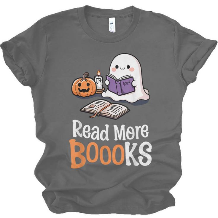 Halloween Teacher Women Cute Reading Ghost Read More Books Unisex Jersey T-Shirt