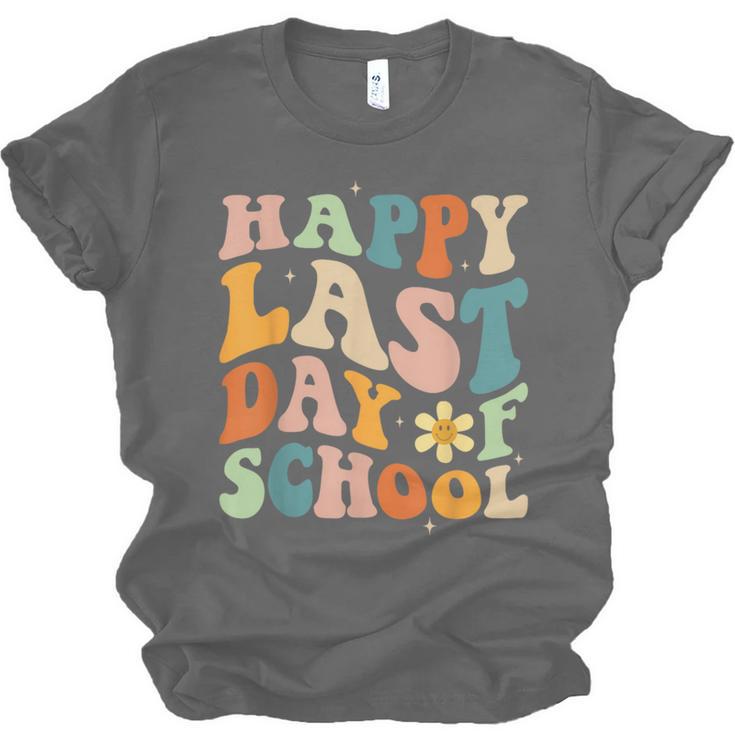 Happy Last Day Of School Groovy Teacher Student Graduation Unisex Jersey T-Shirt