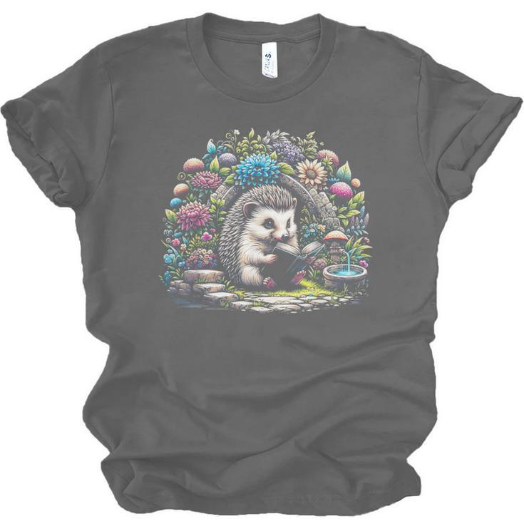 Hedgehog Reading Book Lake Scenery Reading Unisex Jersey T-Shirt Hedgehog Reading Book Lake Scenery Reading Unisex Jersey T-Shirt