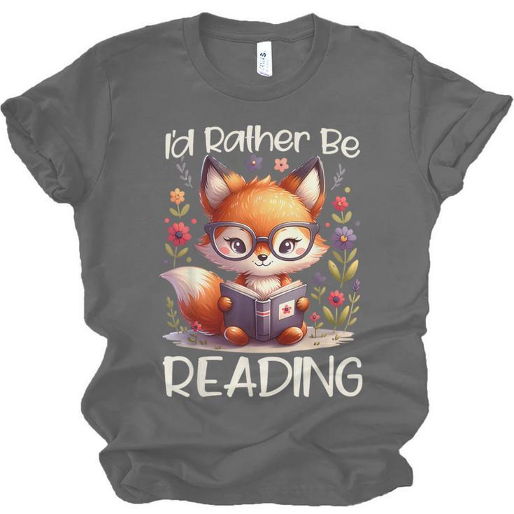 I'd Rather Be Reading Cute Fox Book Lover Reader Bookworm Unisex Jersey T-Shirt
