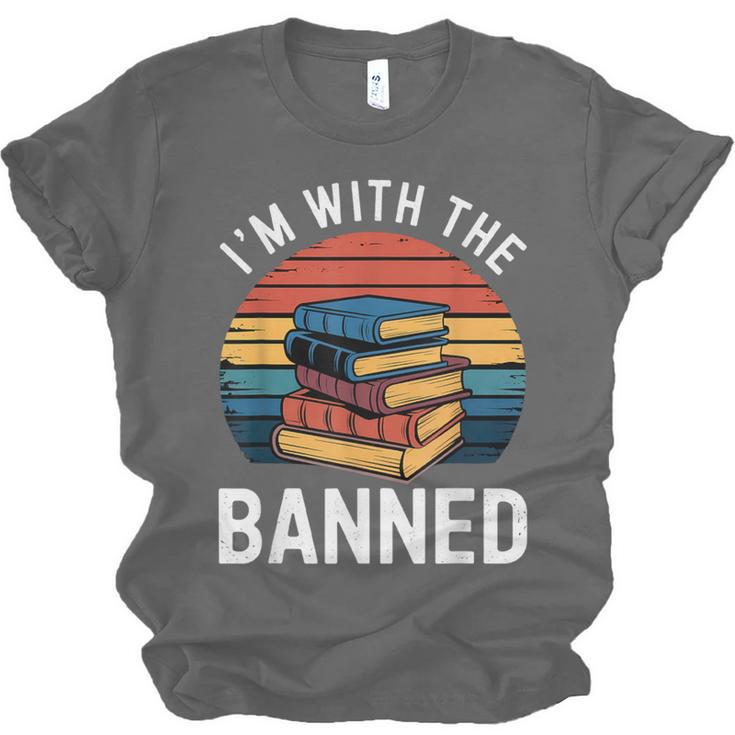 I'm With The Banned Stack Of Books Vintage Sunset Retro Unisex Jersey T-Shirt