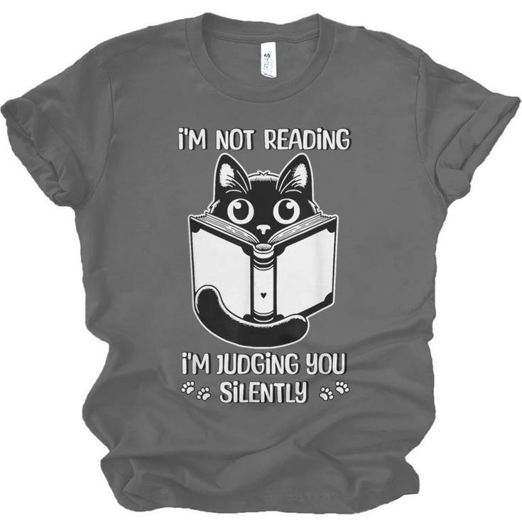 I’m Not Reading I’m Judging You Silently Fun Cat Book Lover Unisex Jersey T-Shirt