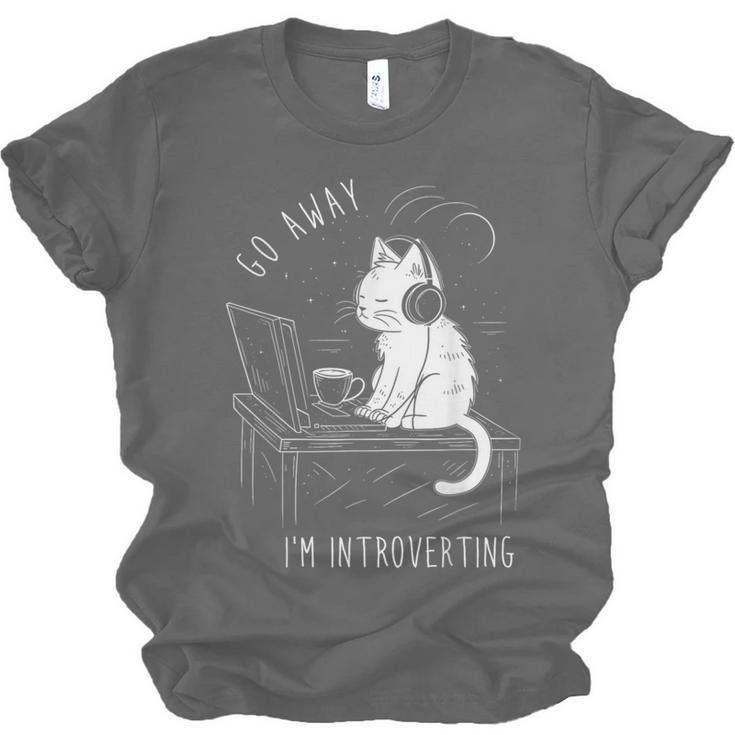 Introvert Cat With Coffee On Computer Antisocial Emo Goth Unisex Jersey T-Shirt