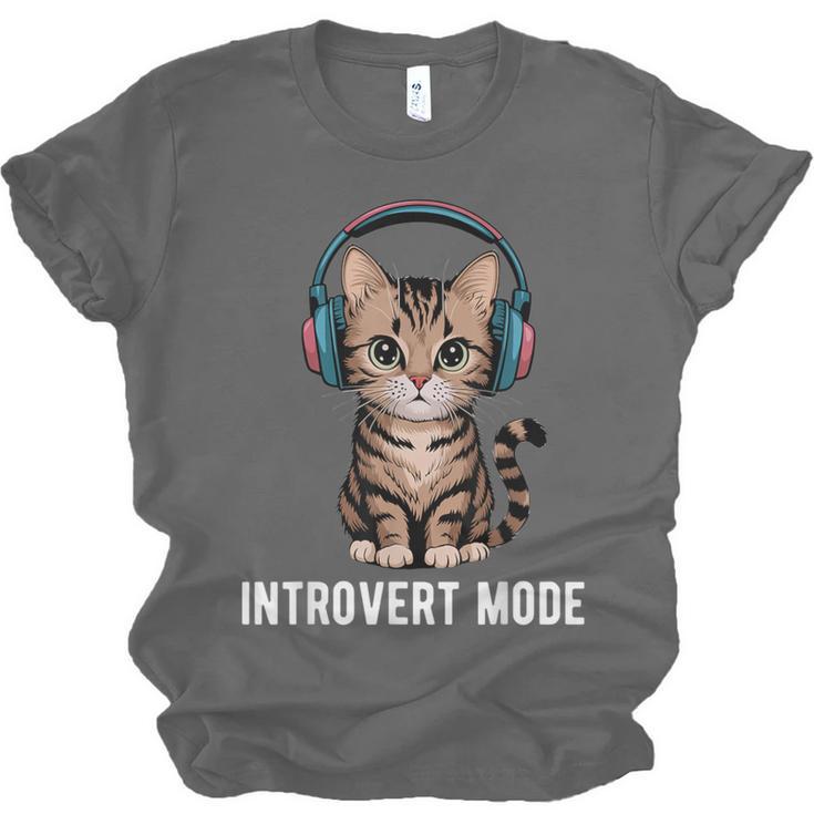 Introvert Mode Cat With Headphones Kitten Lover Unisex Jersey T-Shirt