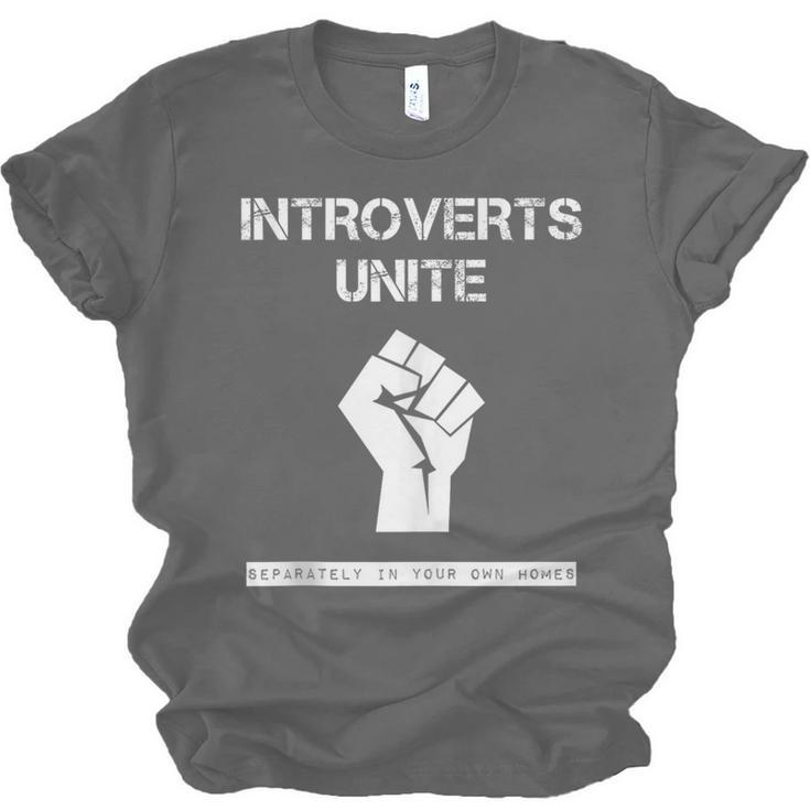 Introverts Unite Separately In Your Own Homes Sarcasm Unisex Jersey T-Shirt Introverts Unite Separately In Your Own Homes Sarcasm Unisex Jersey T-Shirt