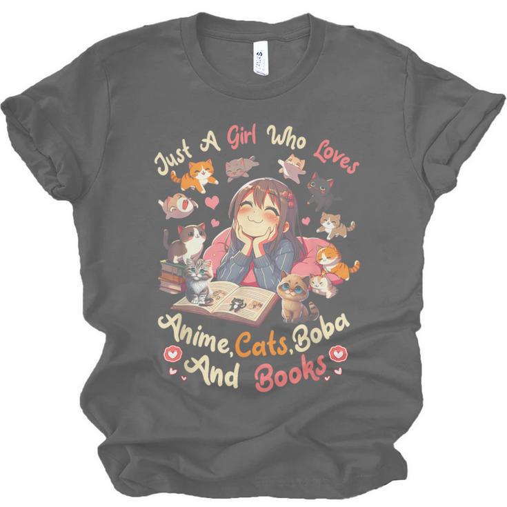 Just Girl Who Loves Anime Cats Boba And Books Bubble Tea Unisex Jersey T-Shirt
