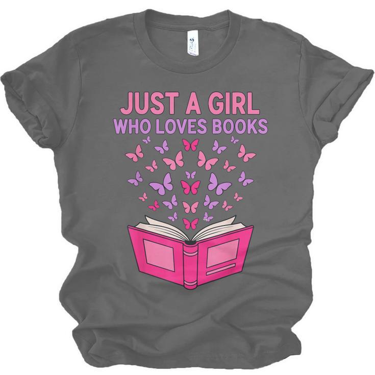 Just A Girl Who Loves Books Butterflies Reading Unisex Jersey T-Shirt Just A Girl Who Loves Books Butterflies Reading Unisex Jersey T-Shirt