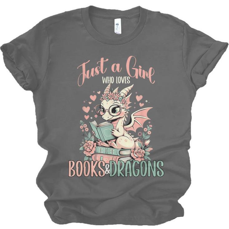 Just a Girl Who Loves Books And Dragons Book Dragon Lover Unisex Jersey T-Shirt