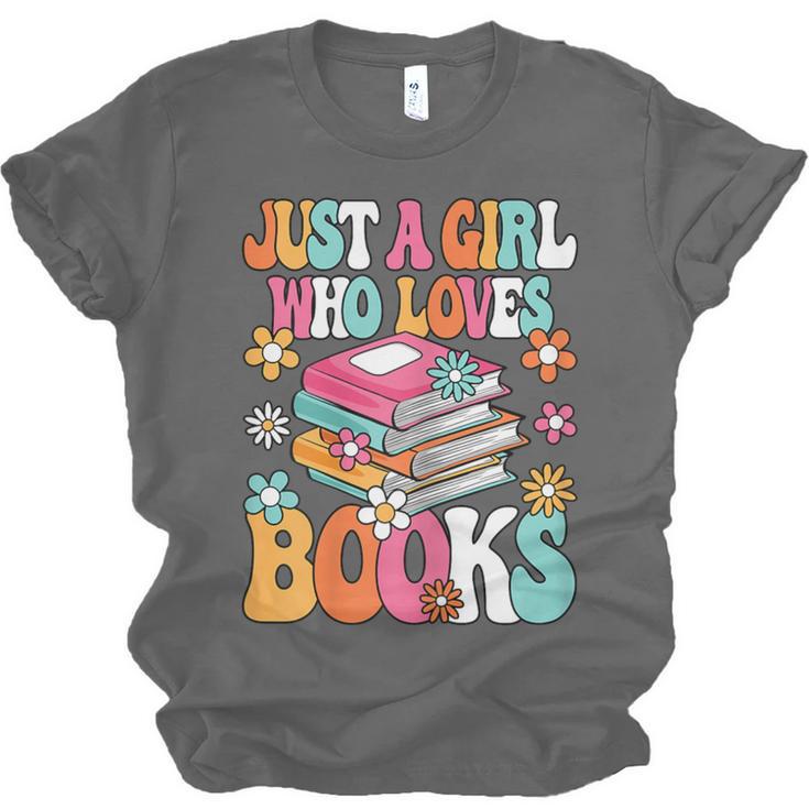 Just A Girl Who Loves Books Reading Cute Bookworm Girls Kids Unisex Jersey T-Shirt