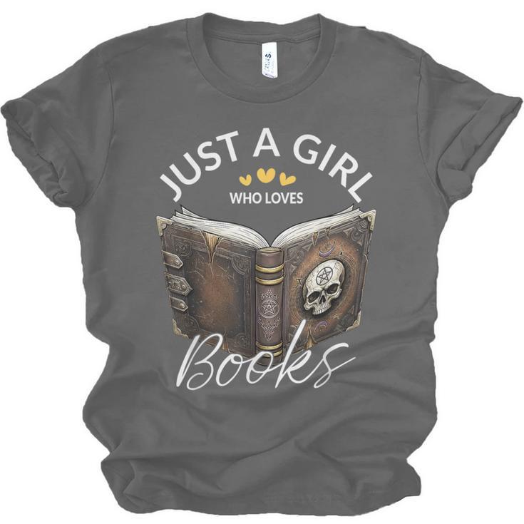 Just A Girl Who Loves Books Witchcraft Spell Book Halloween Unisex Jersey T-Shirt