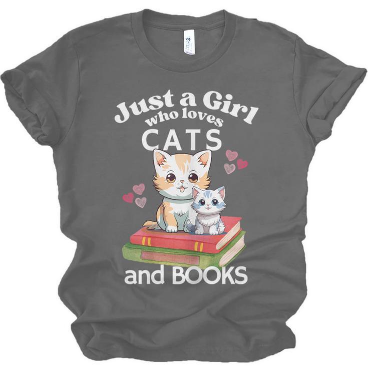 Just A Girl That Loves Cats And Books Cute Cat & Bookwork Unisex Jersey T-Shirt