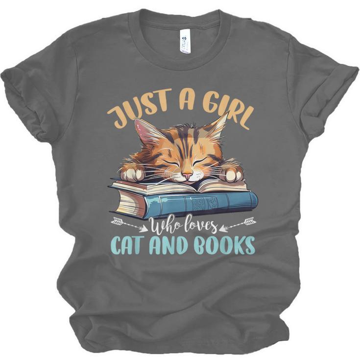 Just a Girl Who Loves Cats And Books Kitties Pet Art Lover Unisex Jersey T-Shirt Just a Girl Who Loves Cats And Books Kitties Pet Art Lover Unisex Jersey T-Shirt