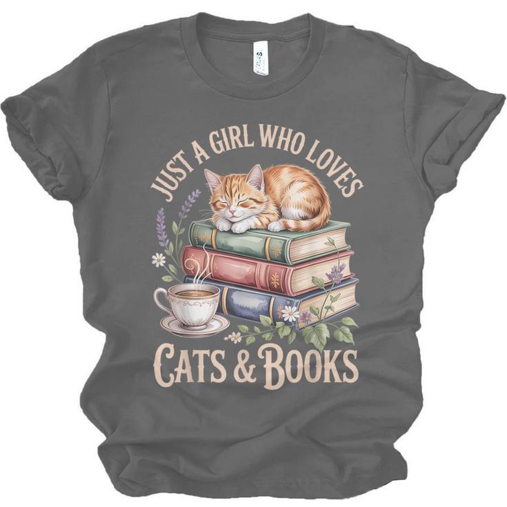Just A Girl Who Loves Cats And Books Reading Librarian Unisex Jersey T-Shirt
