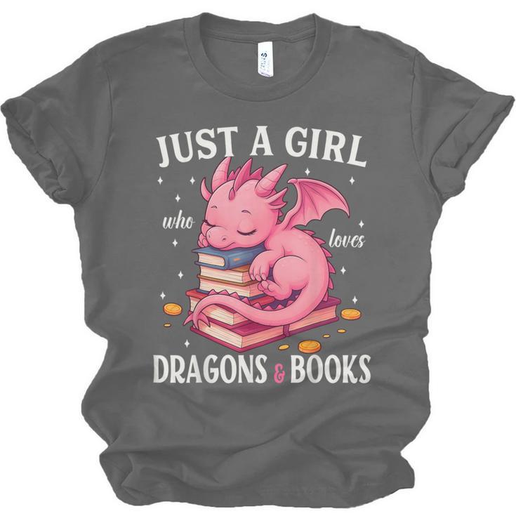 Just A Girl Who Loves Dragons And Books Dragon Reading Lover Unisex Jersey T-Shirt