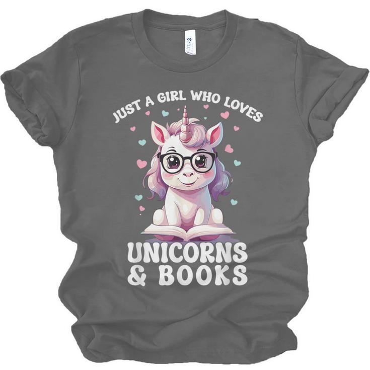 Just a Girl Who Loves Unicorns & Books Bookish Unicorn Love Unisex Jersey T-Shirt